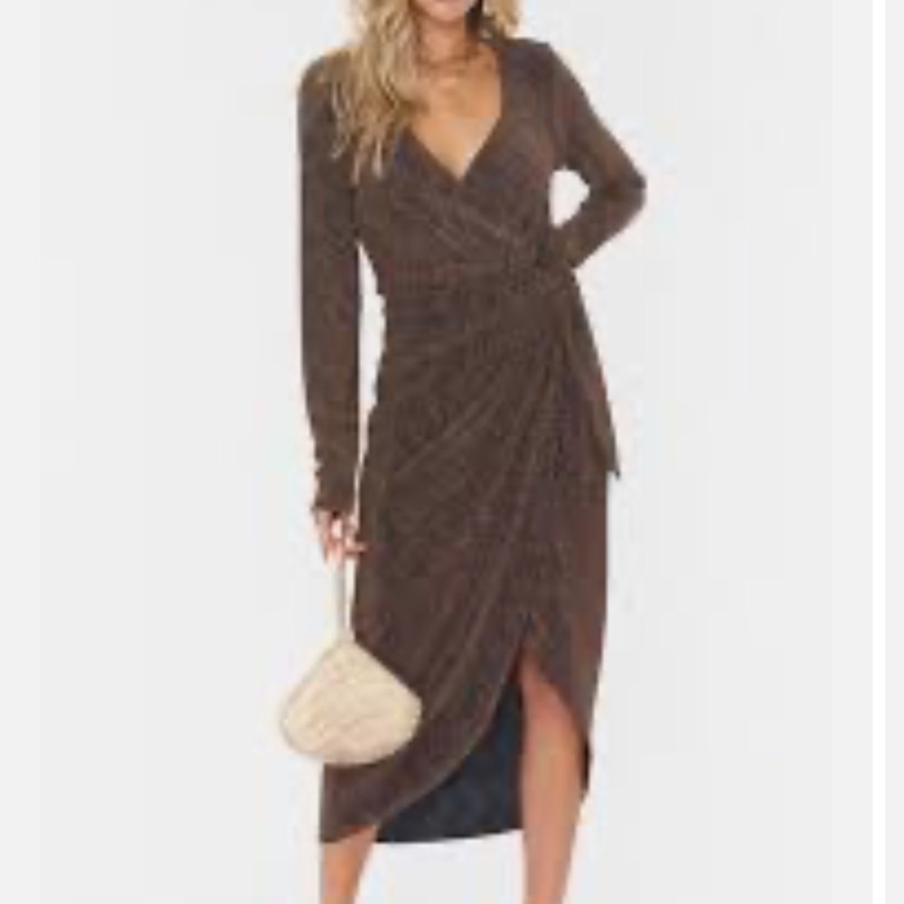 Wrap Midi Dress in Brown - Women's Long Sleeve Midi